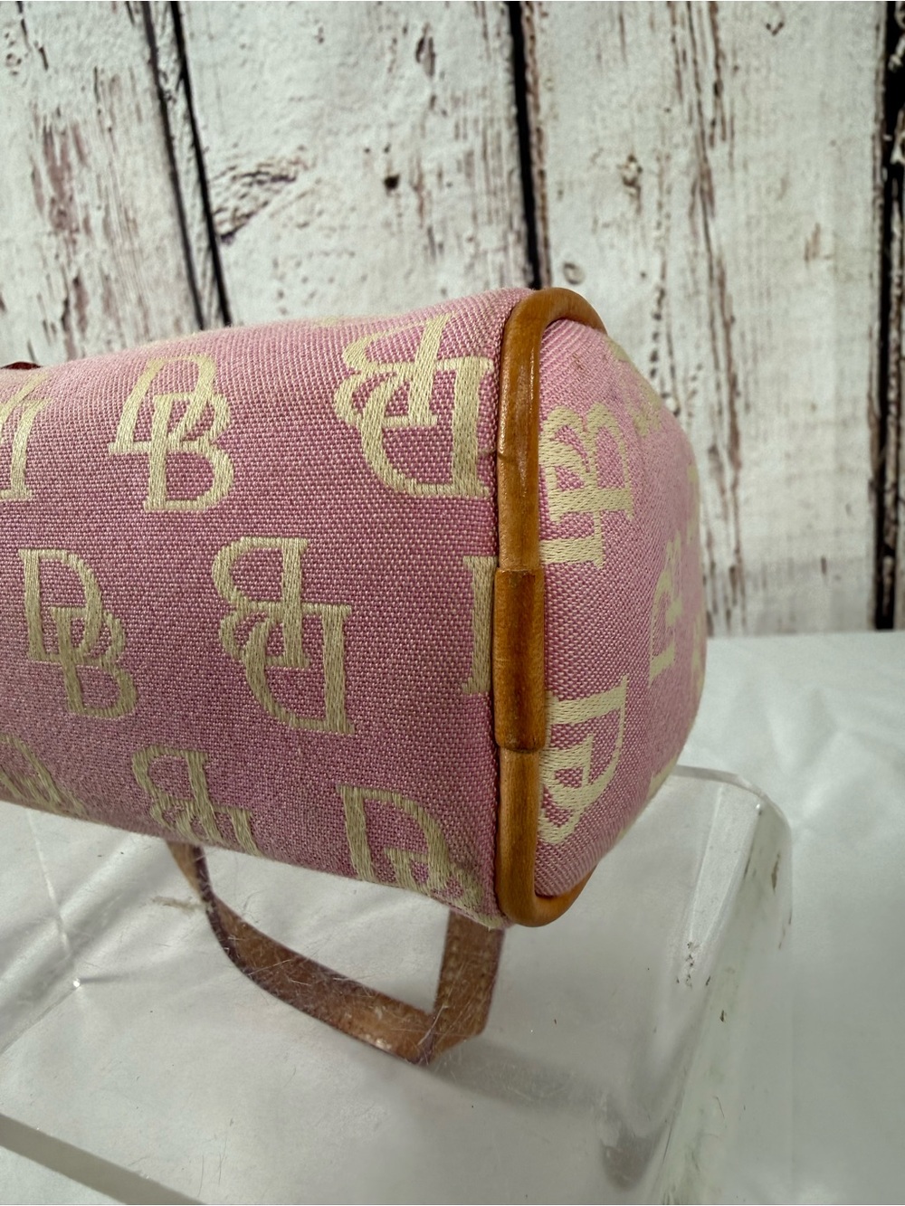 Vintage Dooney & Bourke Y2K Pink Mini Monogram Canvas Barrel Bag Purse - Picture 9 of 16